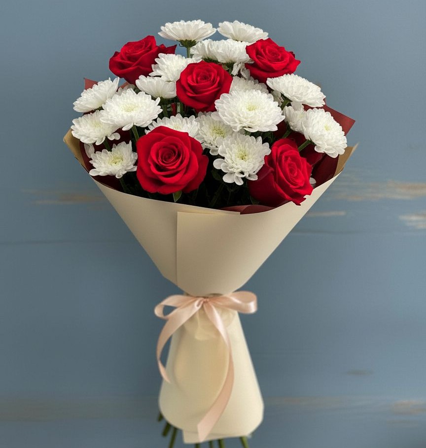 Букет цветов из: Розы и Хризантемы в Изоплите