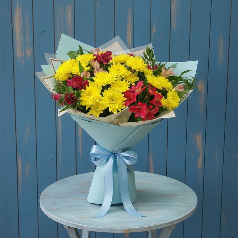 Букет цветов из: Альстромерии и Хризантемы в Изоплите