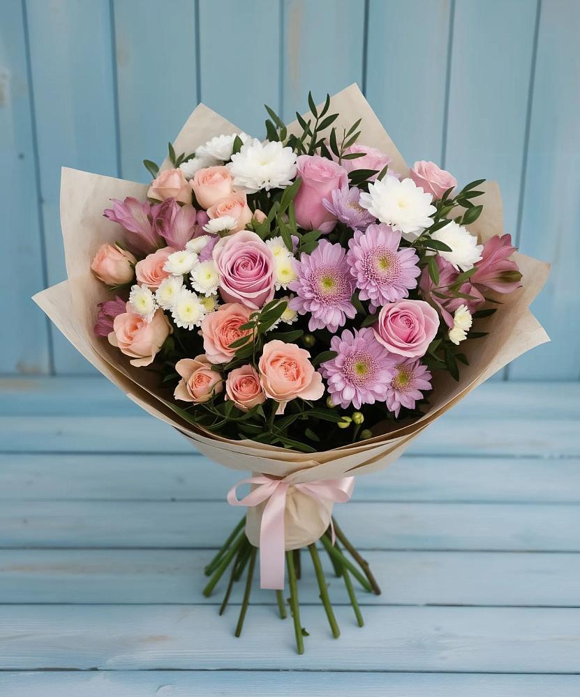 Букет цветов из: Хризантемы, Розы и Альстромерии в Изоплите