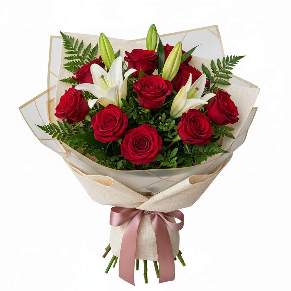 Букет цветов из: Лилии и Розы в Изоплите