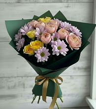Букет цветов из:  Хризантемы и Розы #REPLACE_PRED# Изоплите