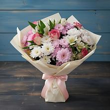 Букет цветов из:  Хризантемы, Альстромерии и Розы в Изоплите