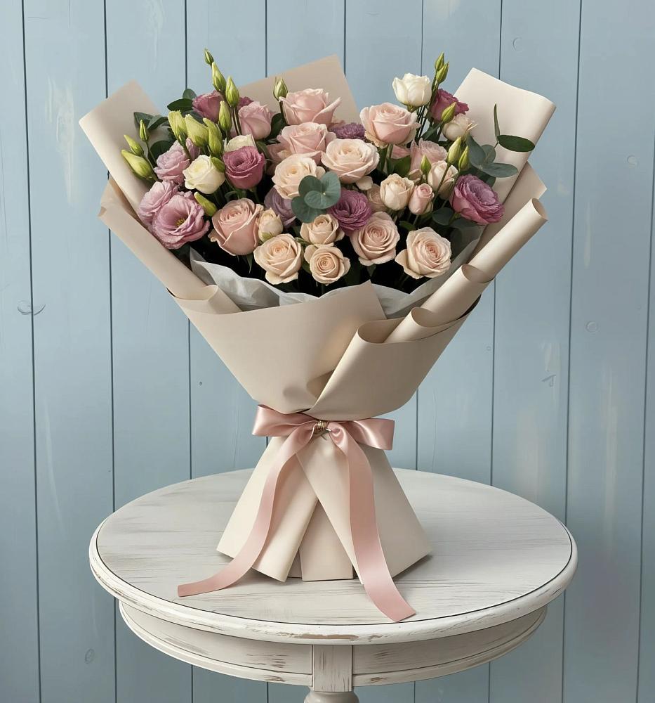 Букет цветов из: Розы и Лизиантусы в Изоплите